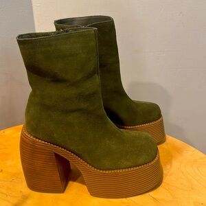 Urban Outfitters Olive Green Suede Platform Boots